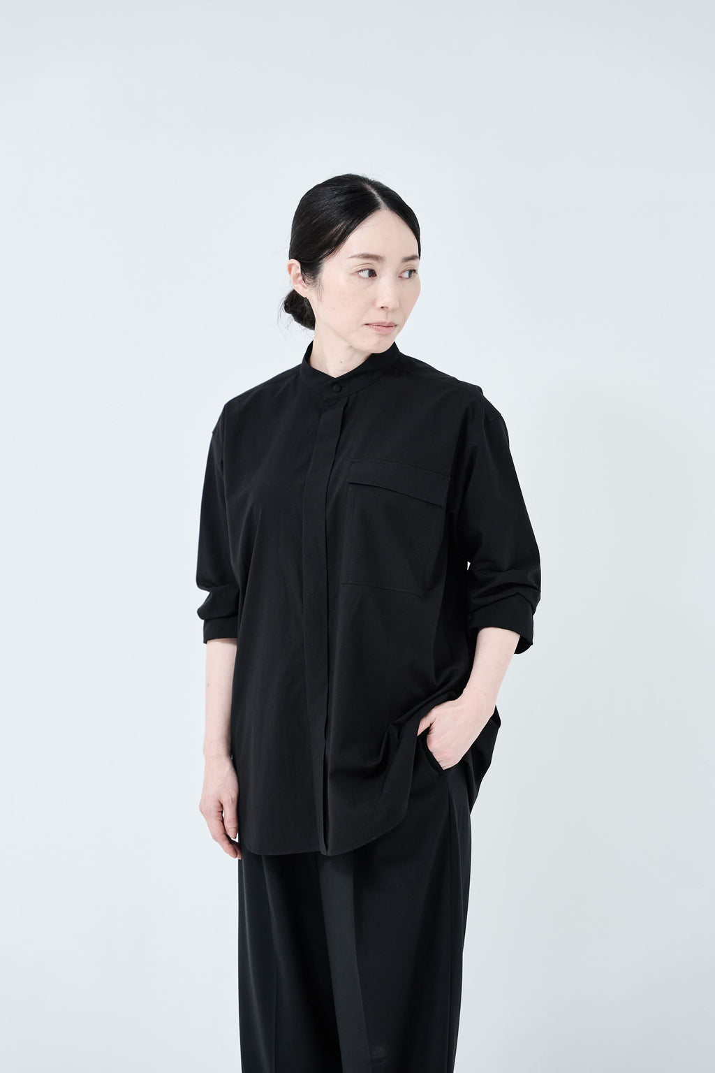 Omi-sarashi cotton shirt_Black