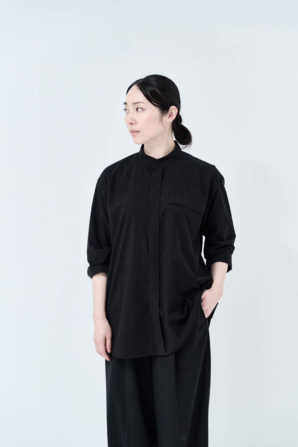 Omi-sarashi cotton shirt_Black