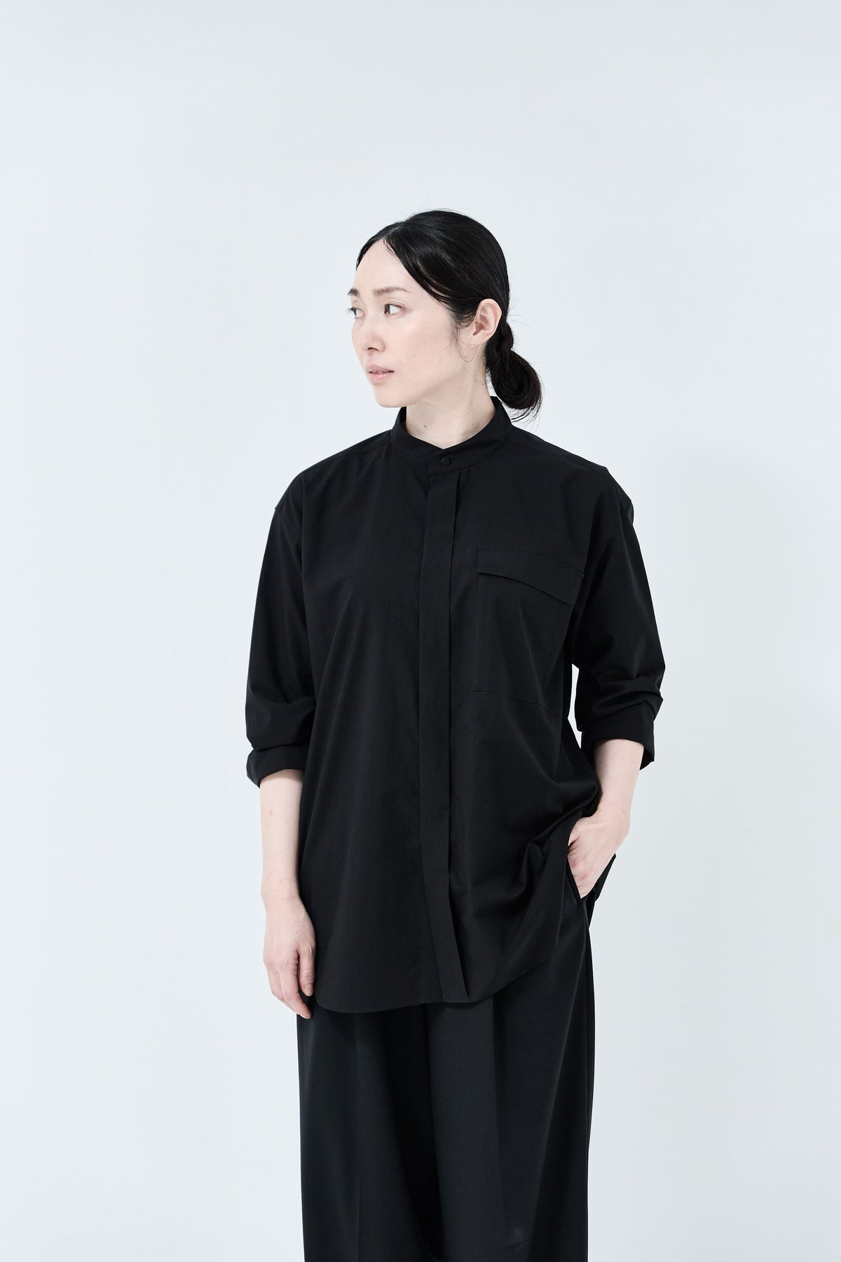 Omi-sarashi cotton shirt_Black