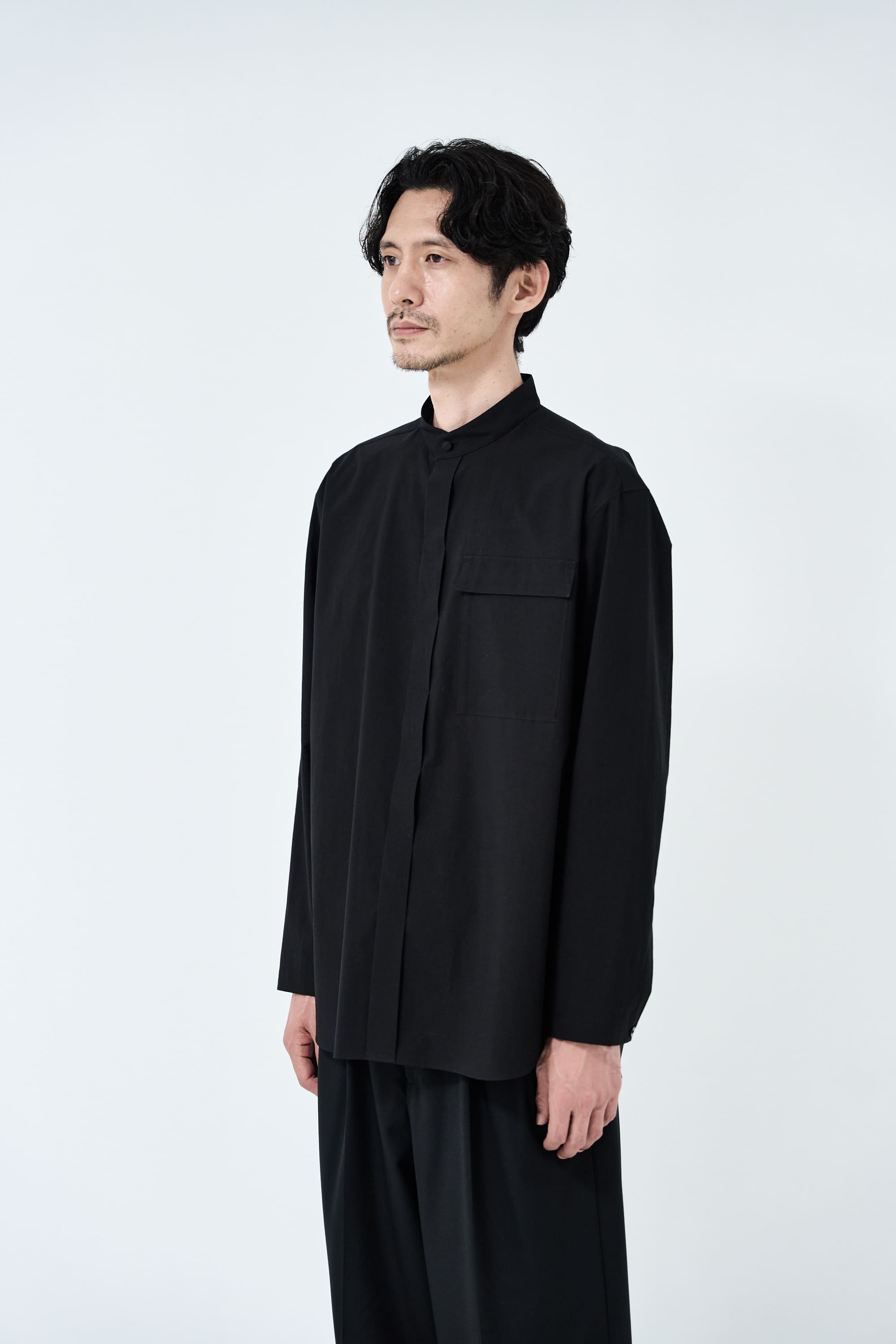Omi-sarashi cotton shirt_Black