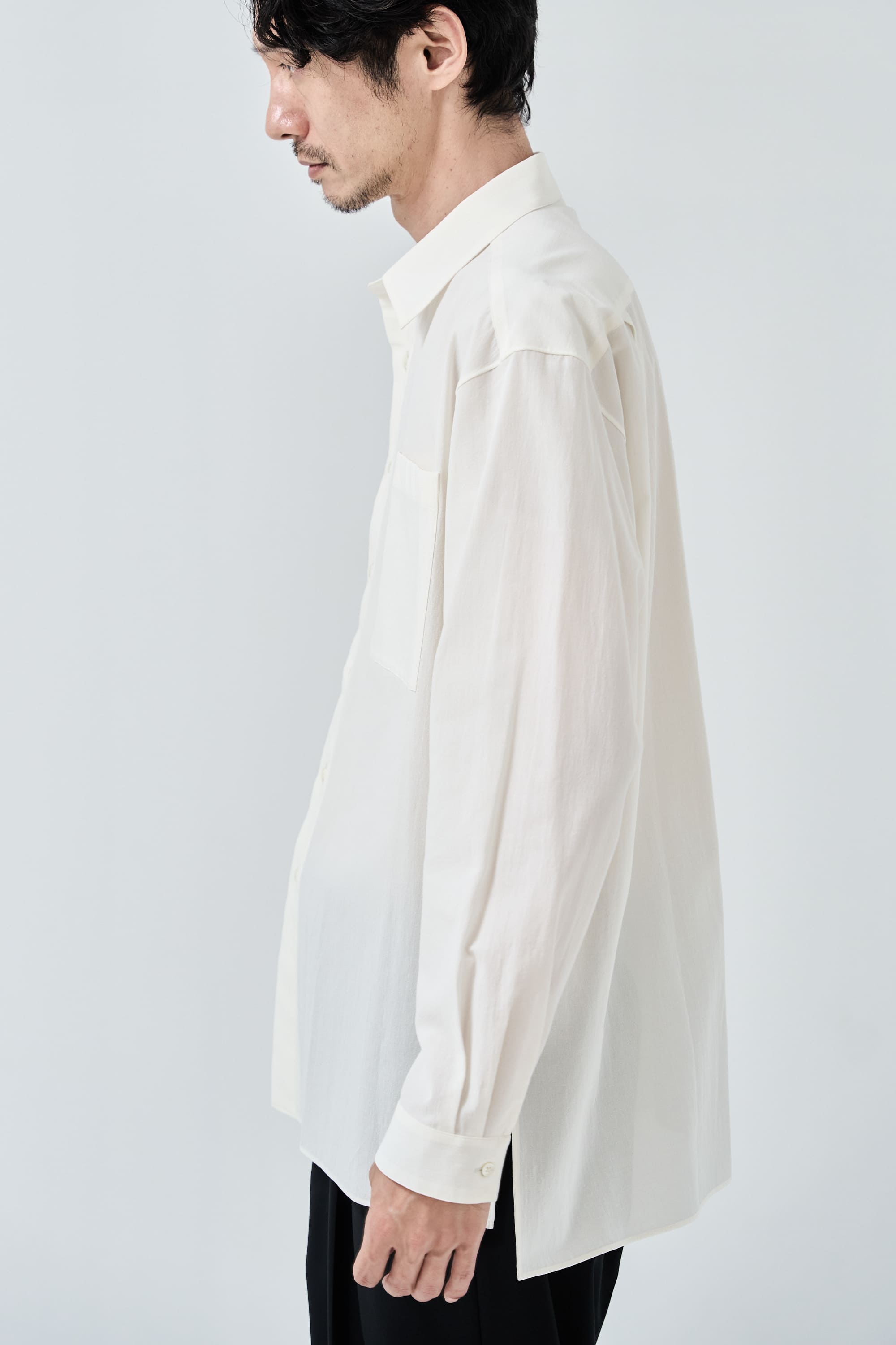 Cotton High-twist voile shirt_White