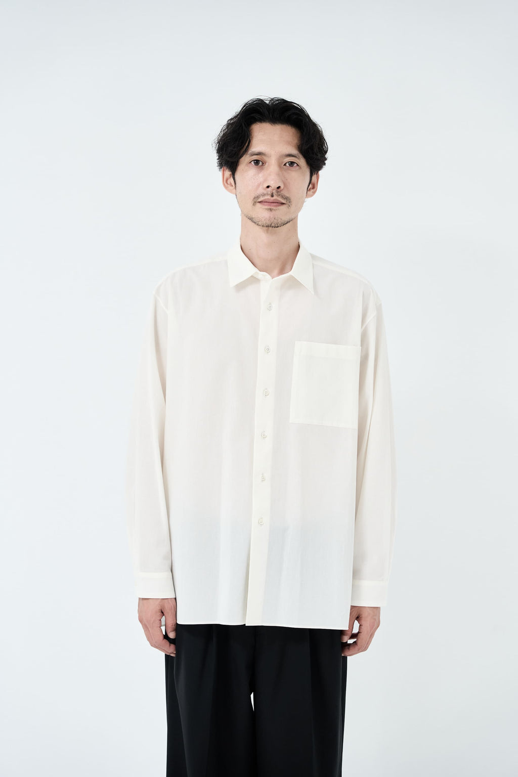 Cotton High-twist voile shirt_White