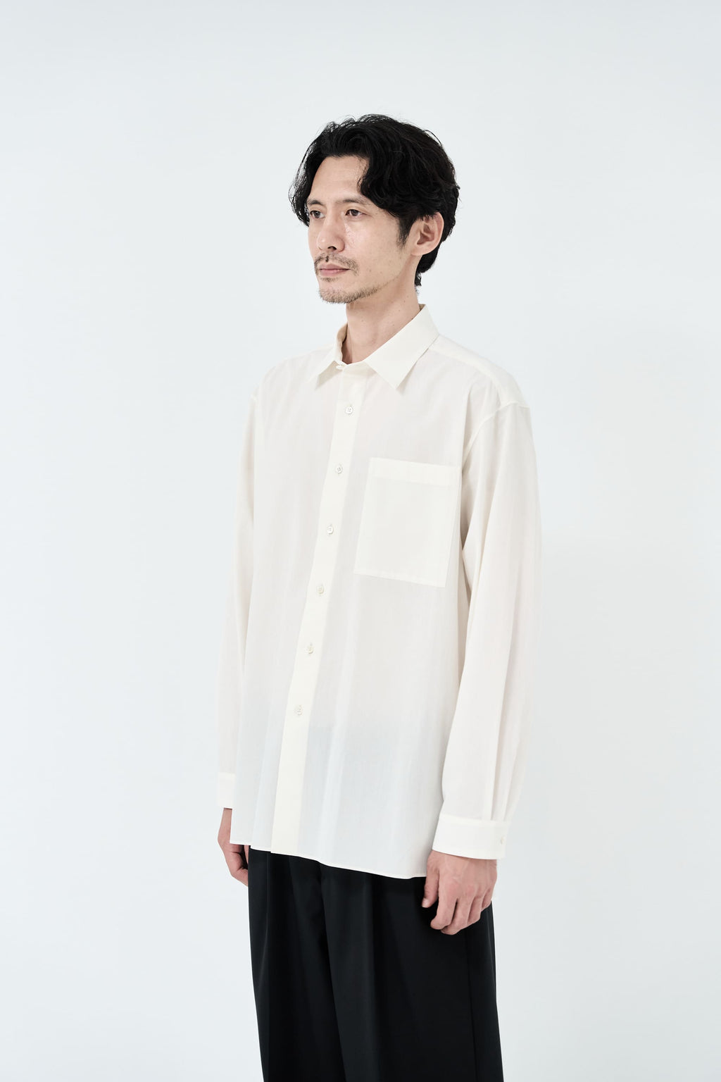 Cotton High-twist voile shirt_White