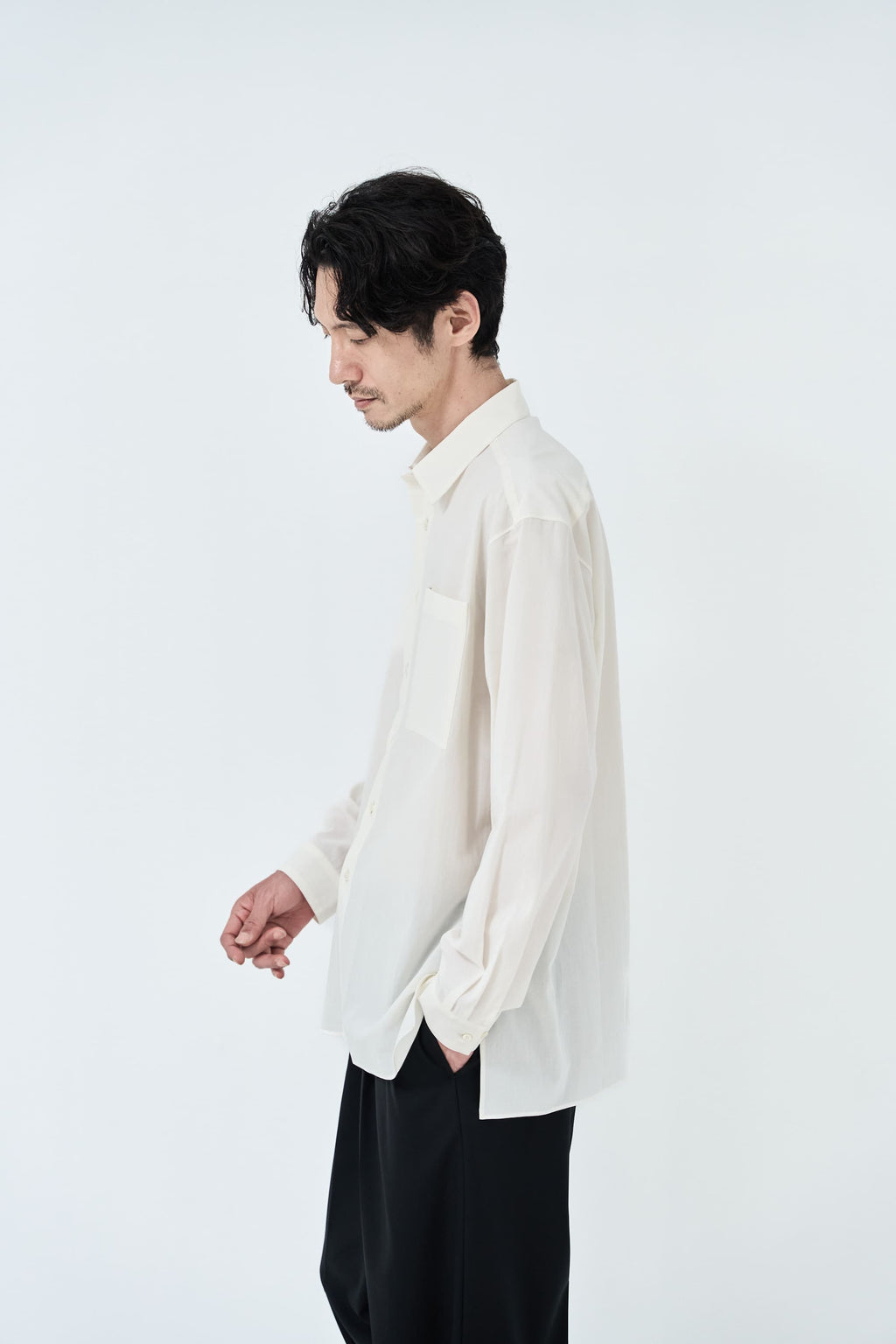 Cotton High-twist voile shirt_White