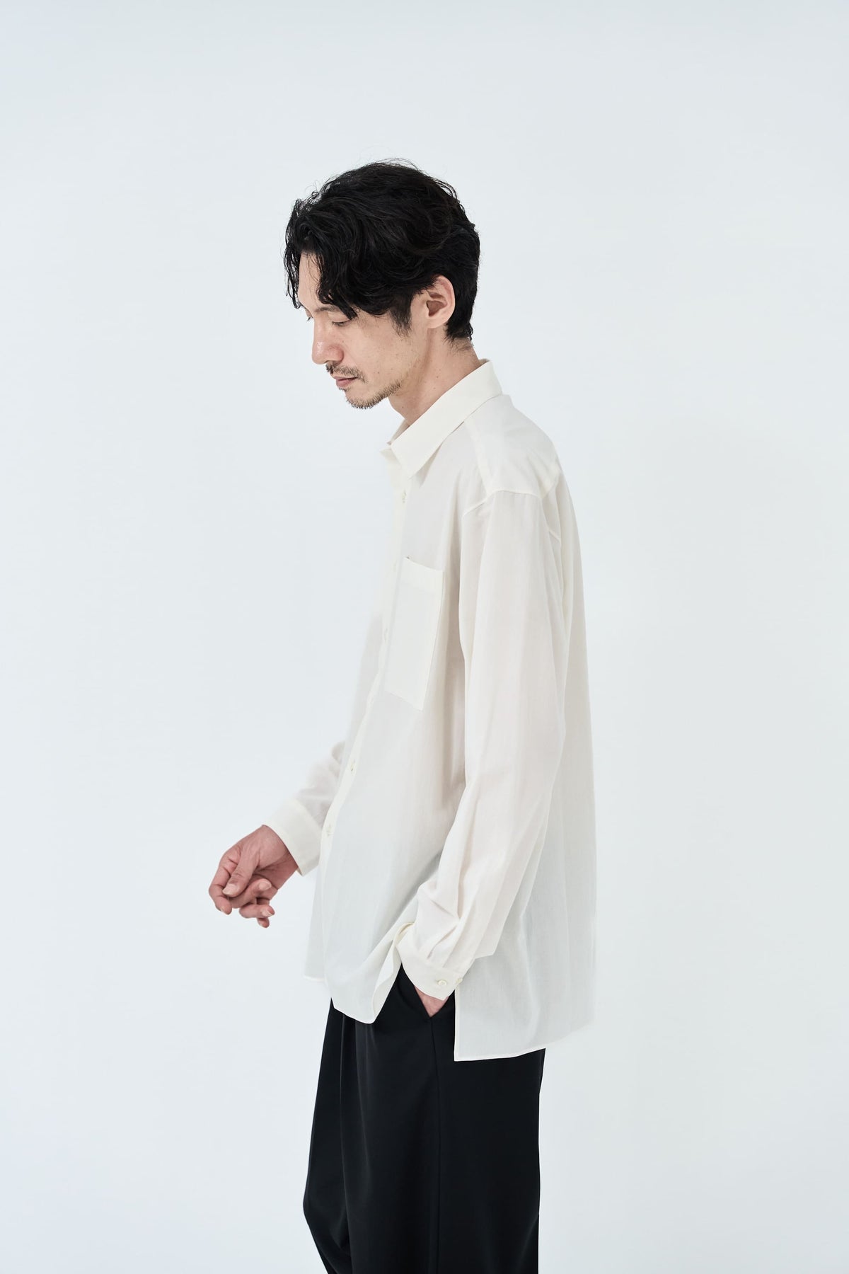 Cotton High-twist voile shirt_White