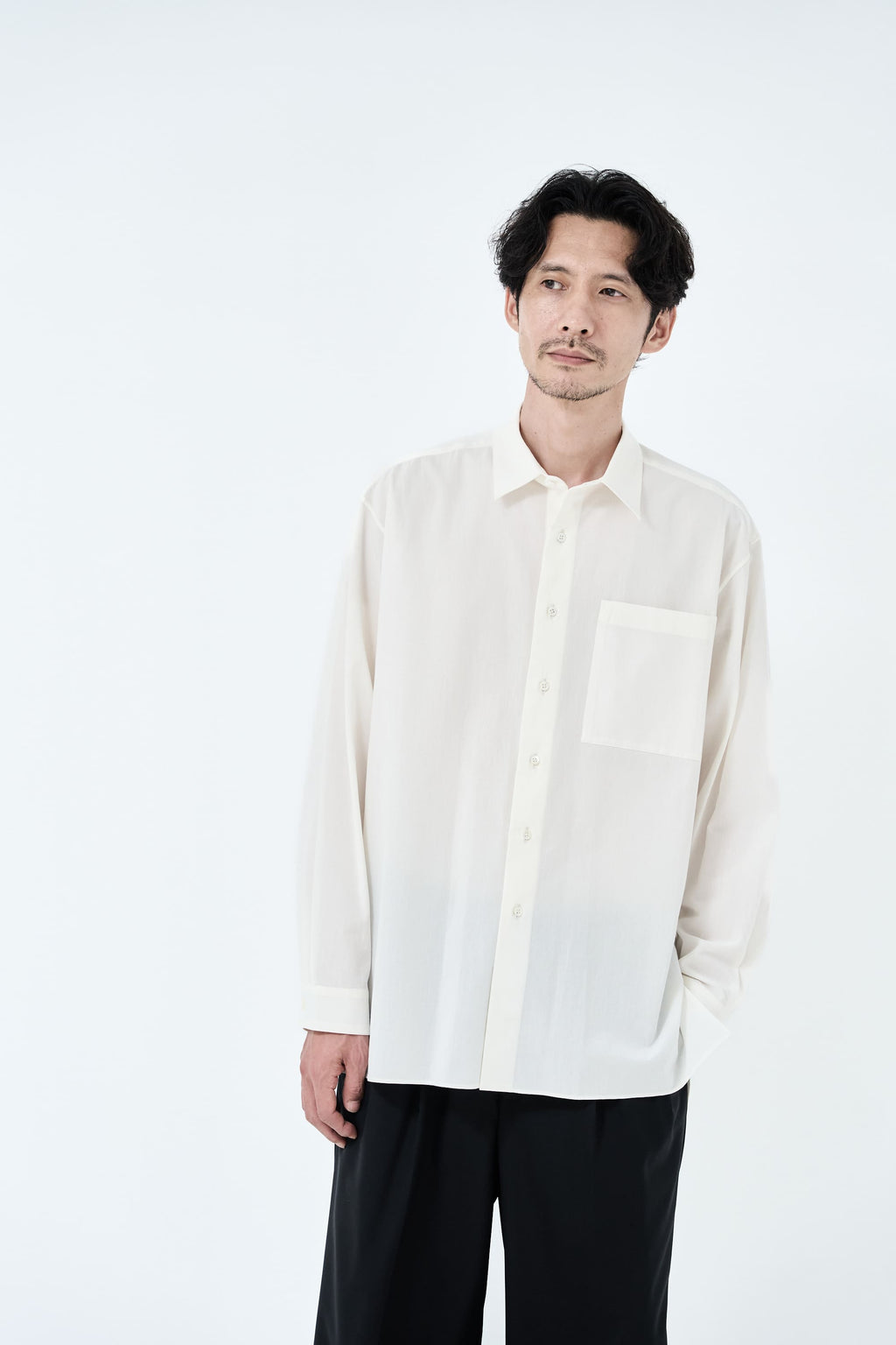 Cotton High-twist voile shirt_White