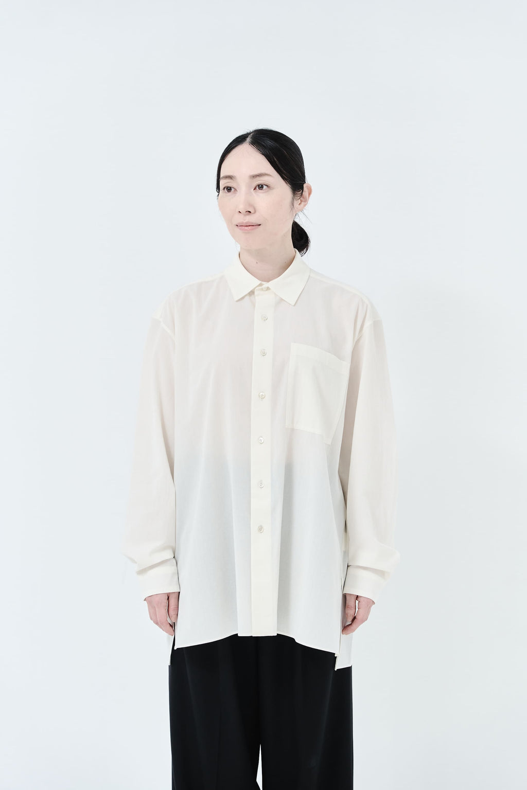 Cotton High-twist voile shirt_White