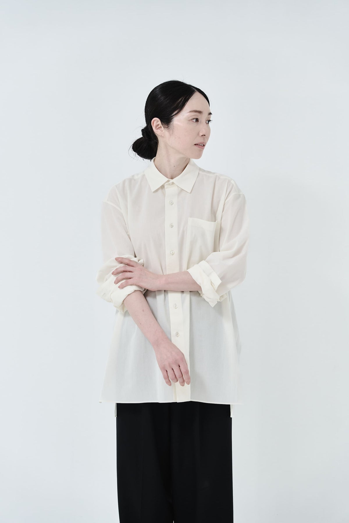 Cotton High-twist voile shirt_White