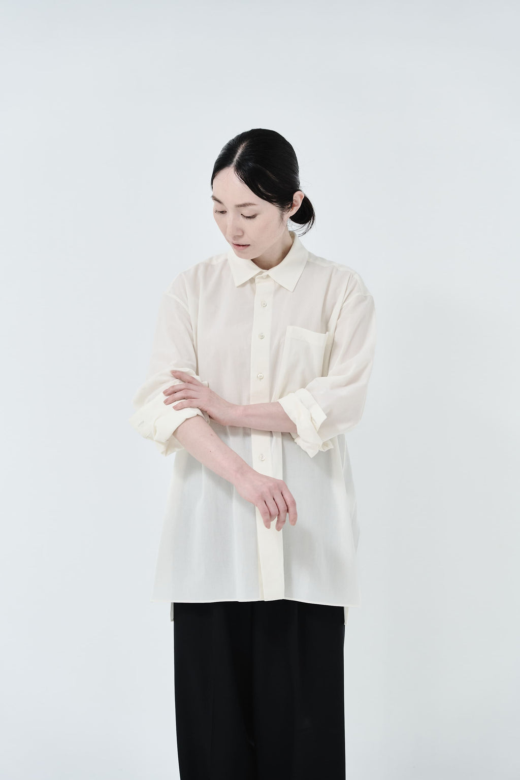 Cotton High-twist voile shirt_White