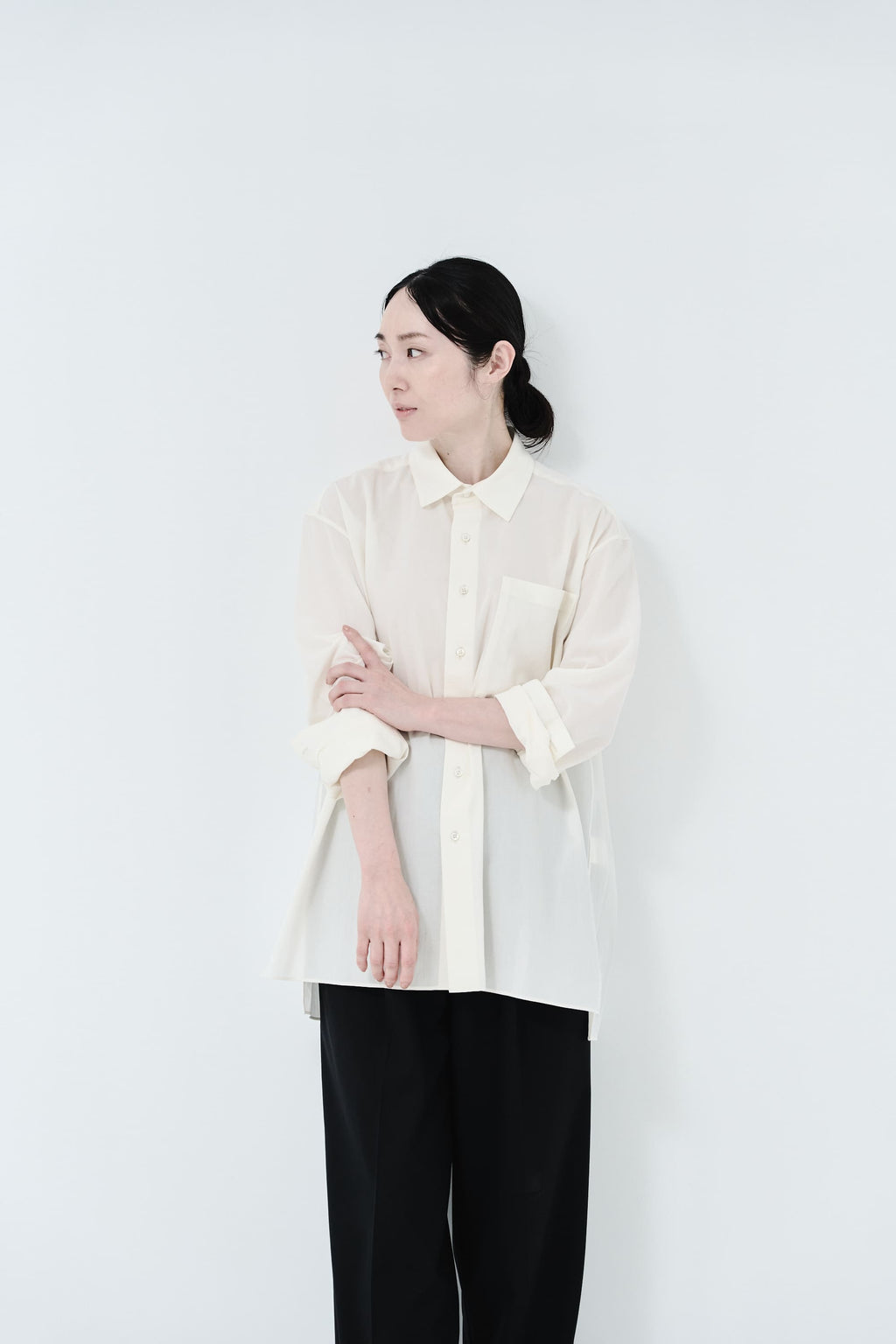 Cotton High-twist voile shirt_White