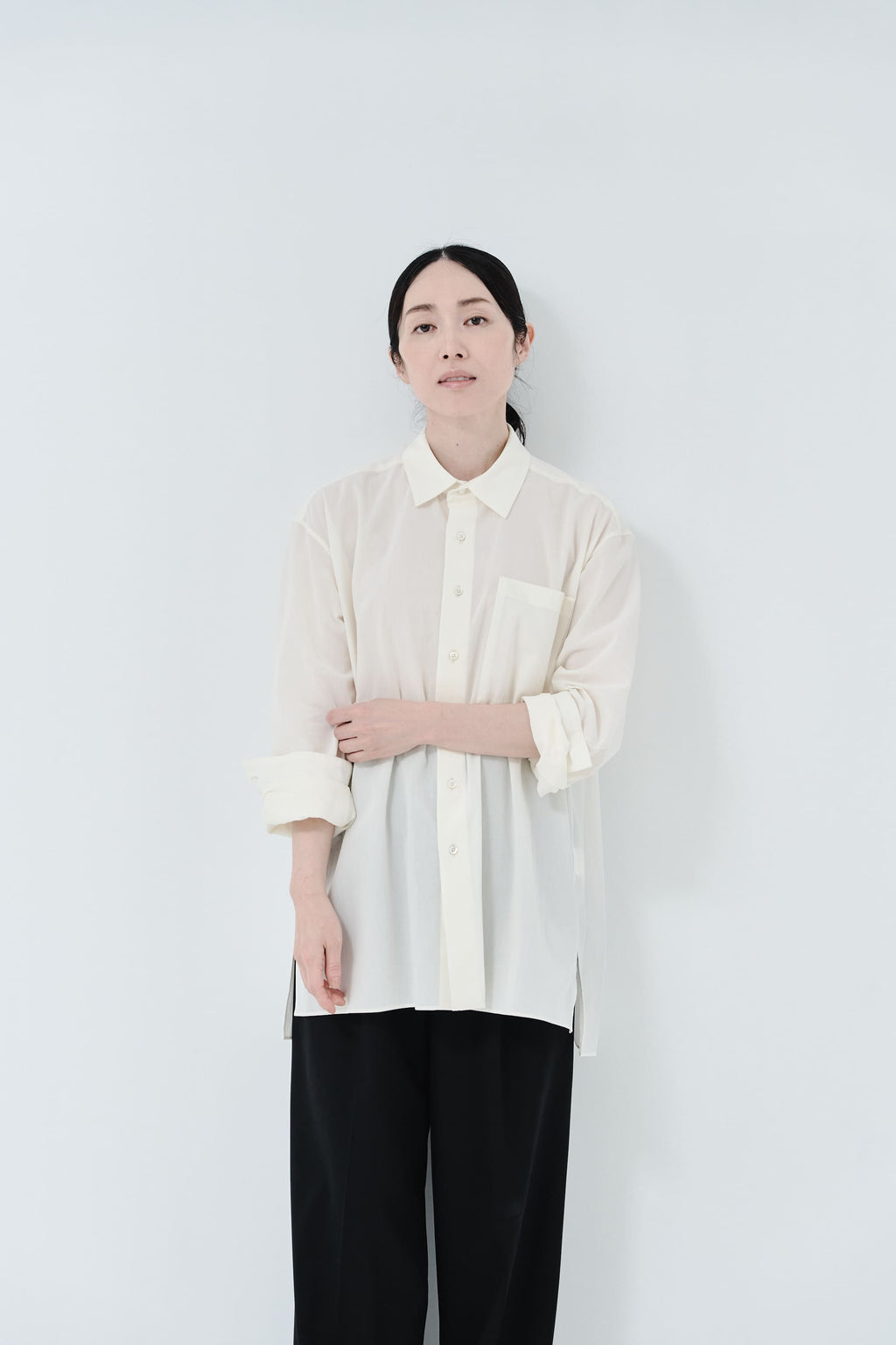 Cotton High-twist voile shirt_White