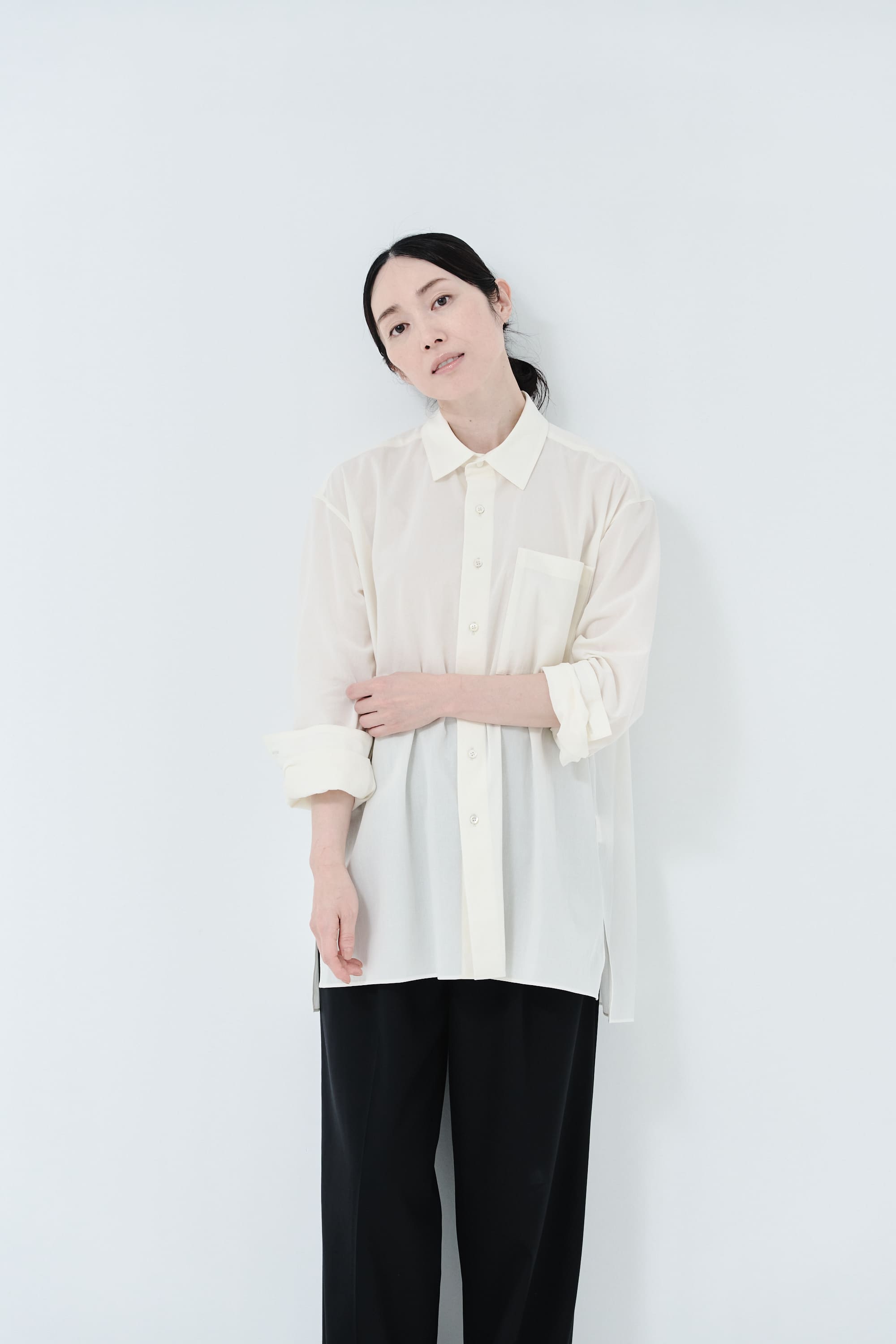 Cotton High-twist voile shirt_White