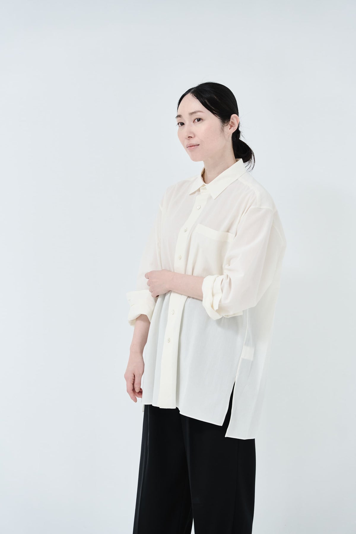 Cotton High-twist voile shirt_White