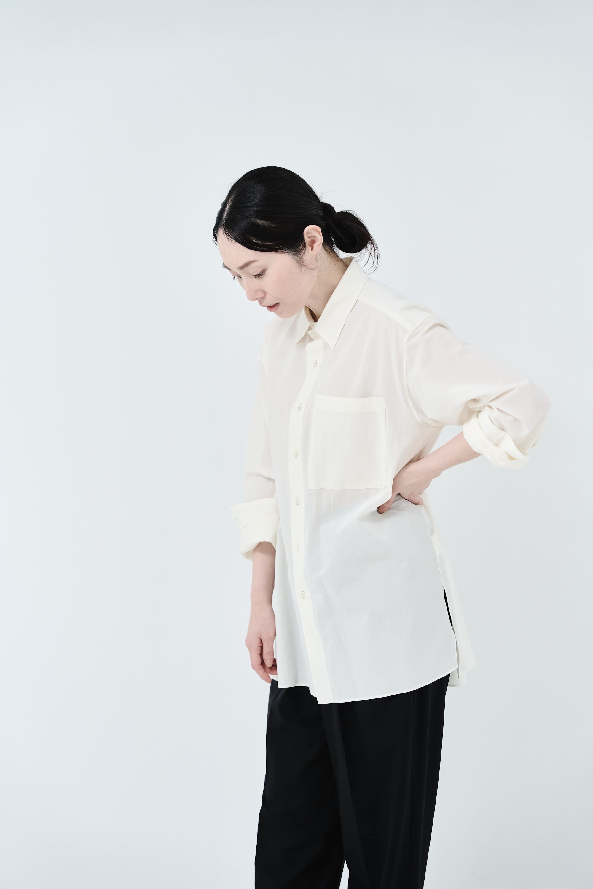 Cotton High-twist voile shirt_White