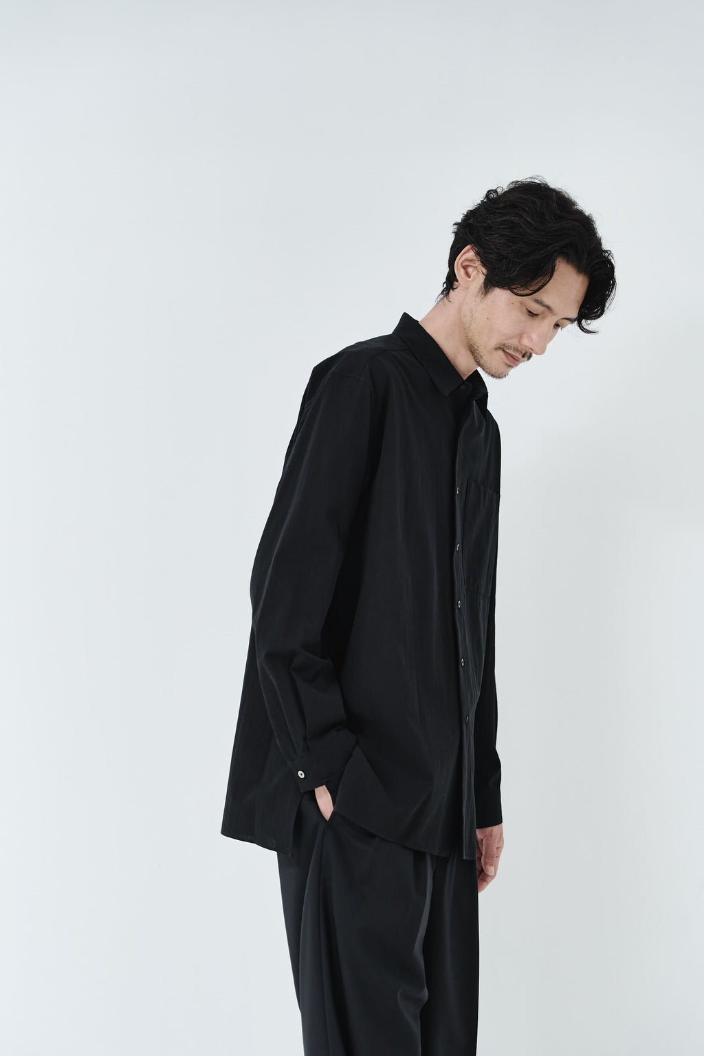 Cotton High-twist voile shirt_Black