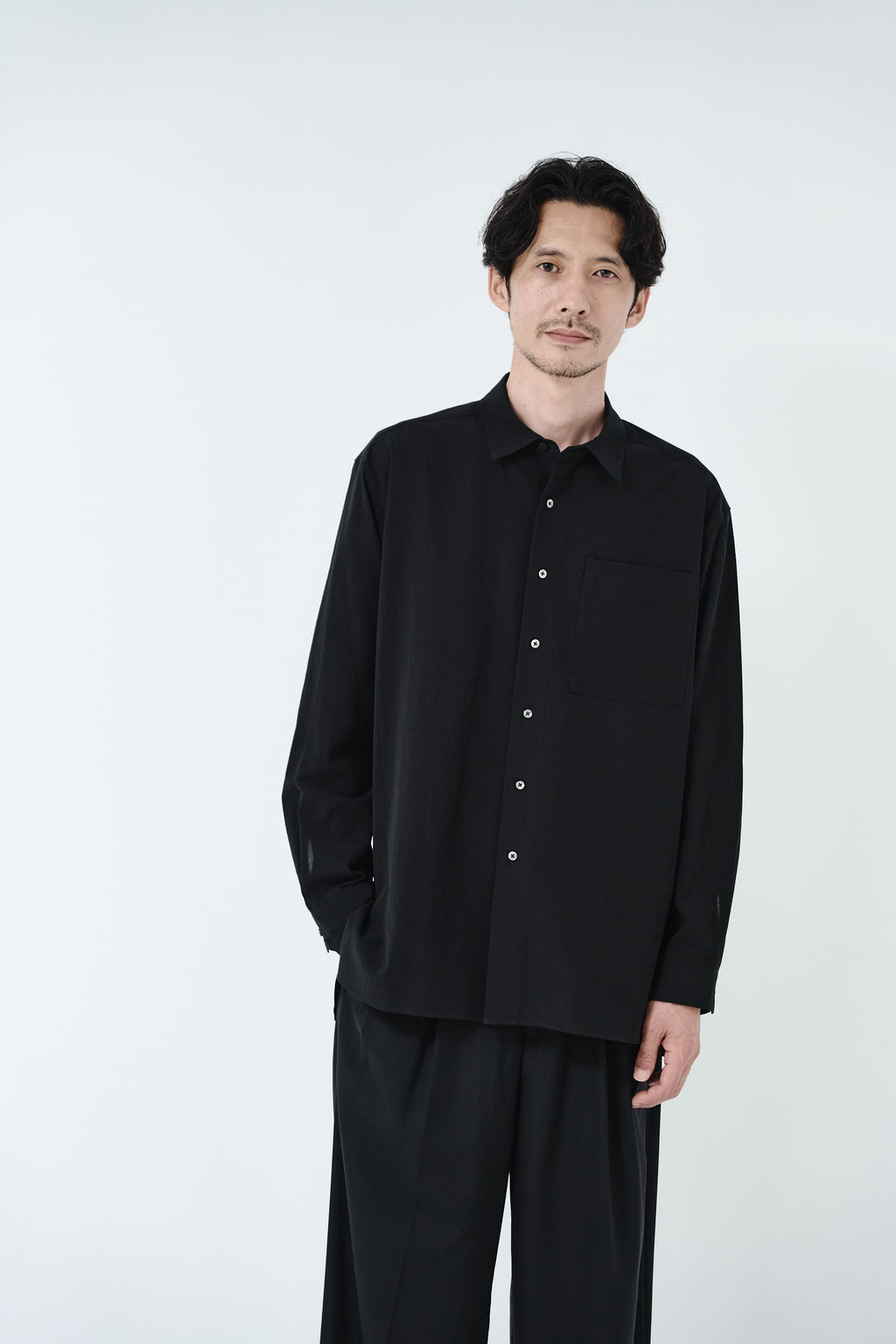 Cotton High-twist voile shirt_Black