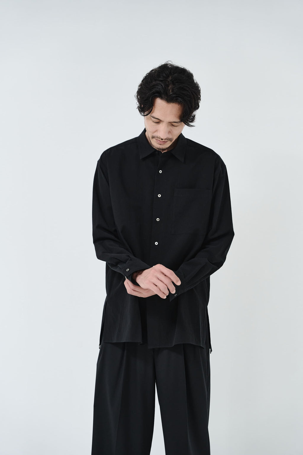 Cotton High-twist voile shirt_Black