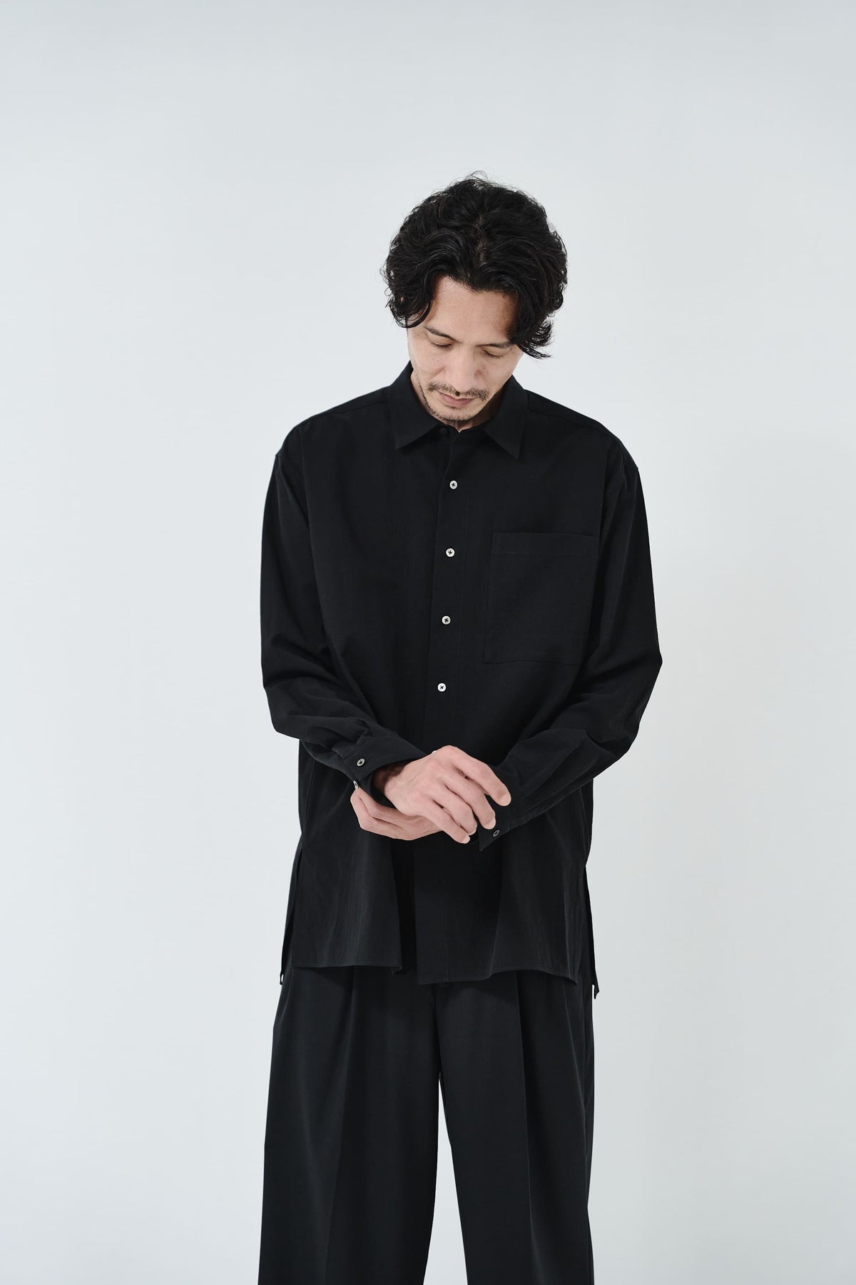 Cotton High-twist voile shirt_Black