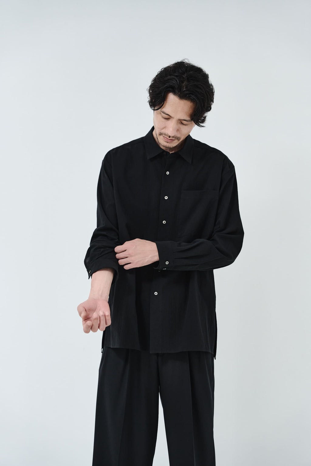 Cotton High-twist voile shirt_Black