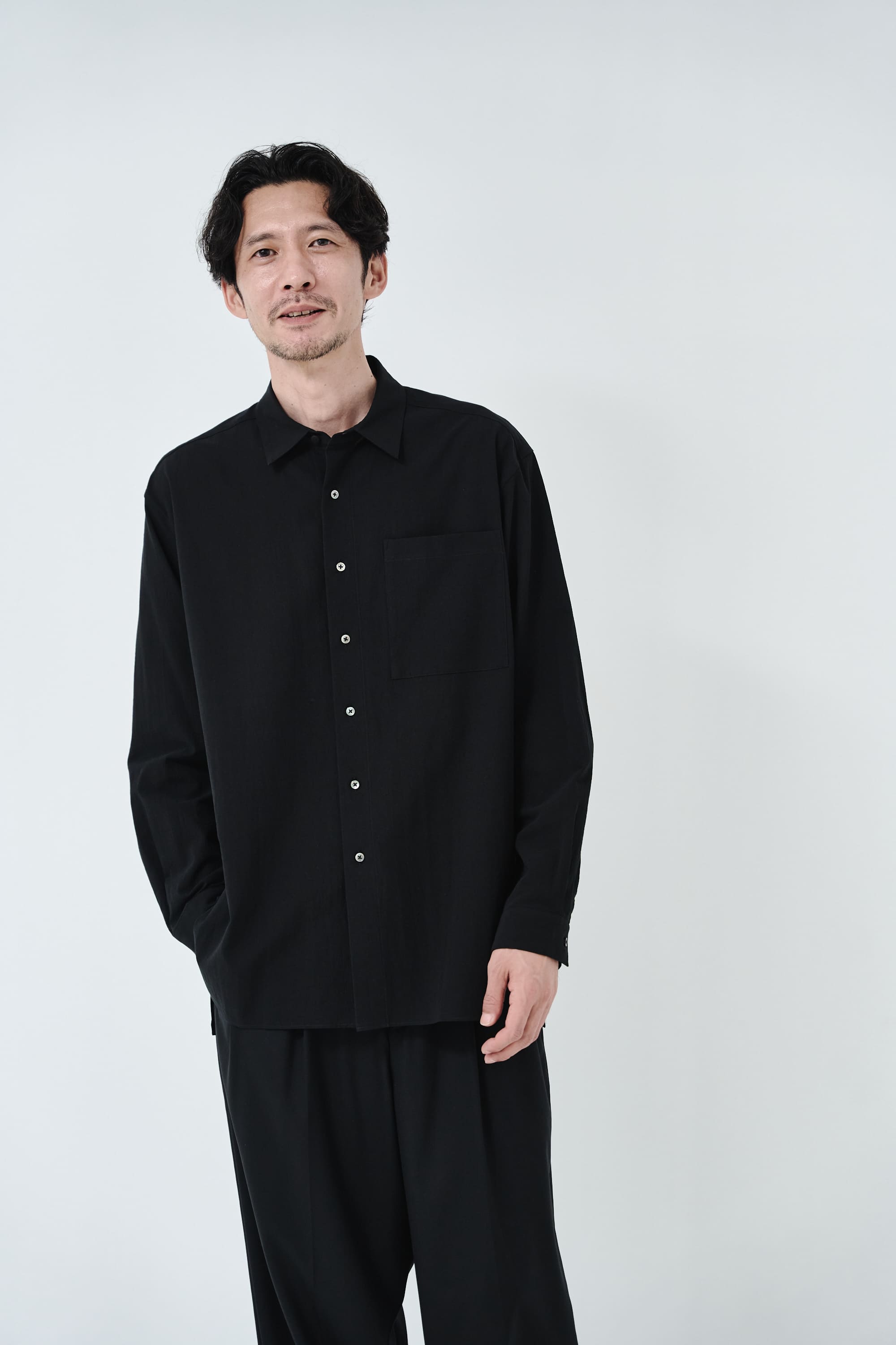 Cotton High-twist voile shirt_Black