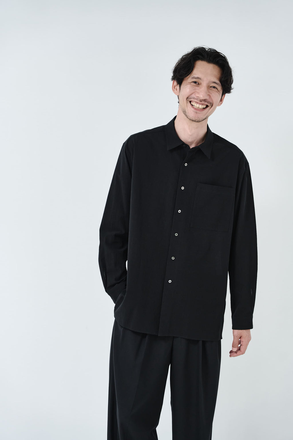 Cotton High-twist voile shirt_Black