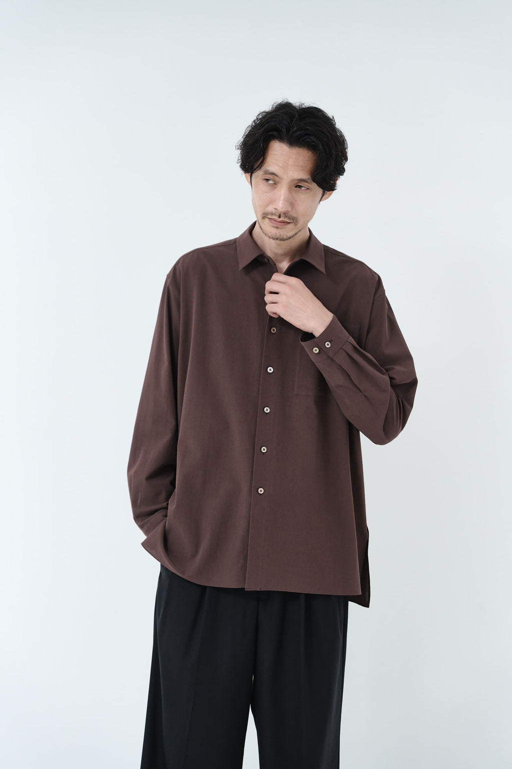 Cotton High-twist voile shirt_赤土色