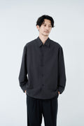 Cotton silk soutien collar shirt_炭黒